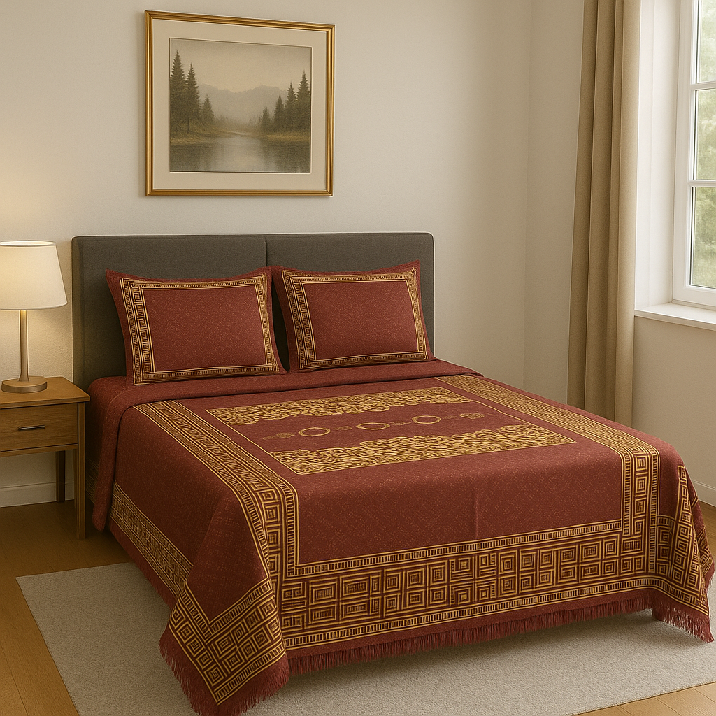 Luxury Multani Bedsheet – Premium Cotton with Traditional Golden Print