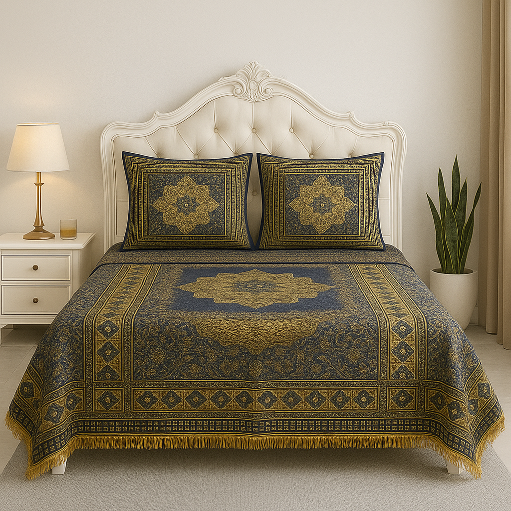 Luxury Multani Bedsheet with Intricate Traditional Design