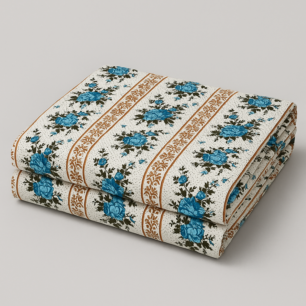 Elegant Floral Striped Bedsheet – Premium Cotton with Rose Design