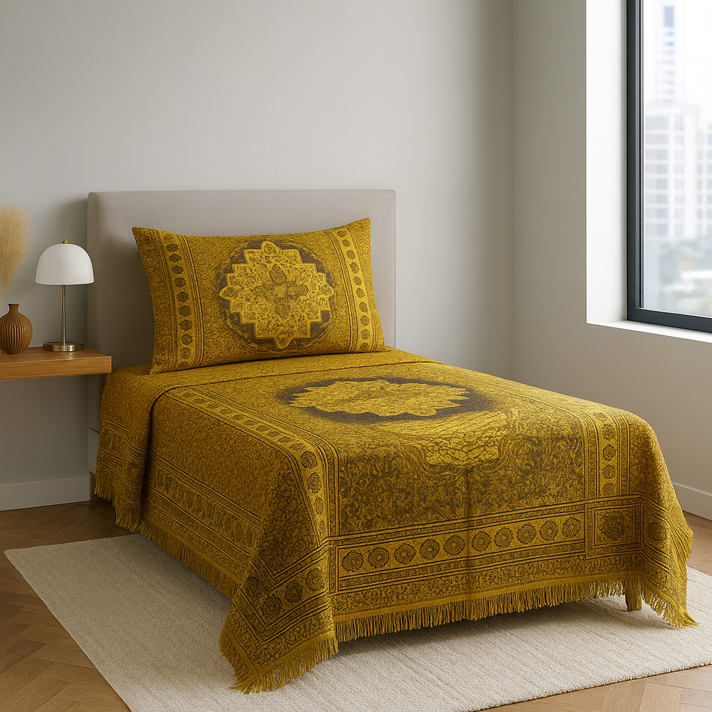 Premium Multani Single Bedsheet with Traditional Motif Design