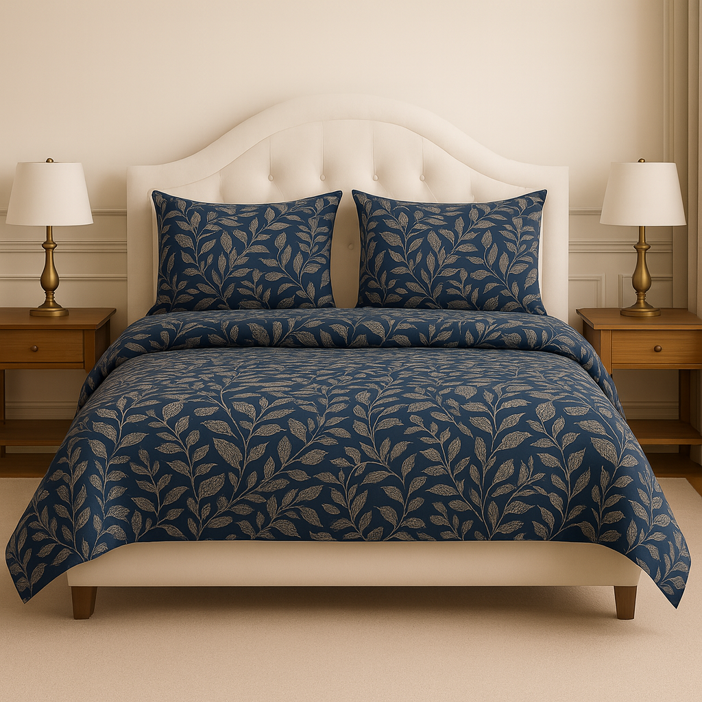 Premium Double Bed Sheet with Leaf & Paisley Design – Cotton